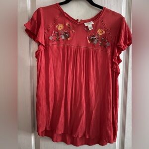 St. John's Bay Crimson Embroidered Blouse